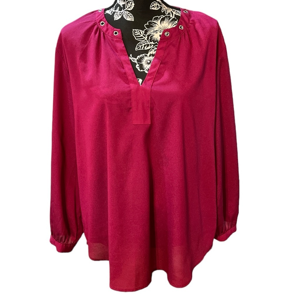 New York & Company Magenta Shimmer Blouse Size XL